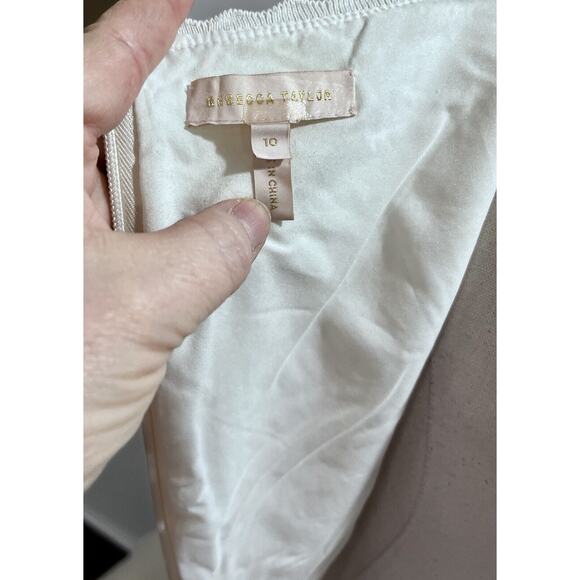 Rebecca Taylor Short Sleeve Stretch Textured Scoop Neck White Lined Dress Sz 10 - Picture 6 of 15